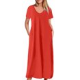 thumbnail image 2 of AherBiu Robe T-Shirt Longue Grande Taille pour Femmes à Manches Courtes, Col en V, Été, Décontractée, Confortable, avec Poches, 2 of 5