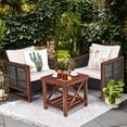 thumbnail image 2 of Costway 3PCS Patio Wicker Furniture Set Solid Wood Frame Cushion Sofa Square Table Shelf, 2 of 10