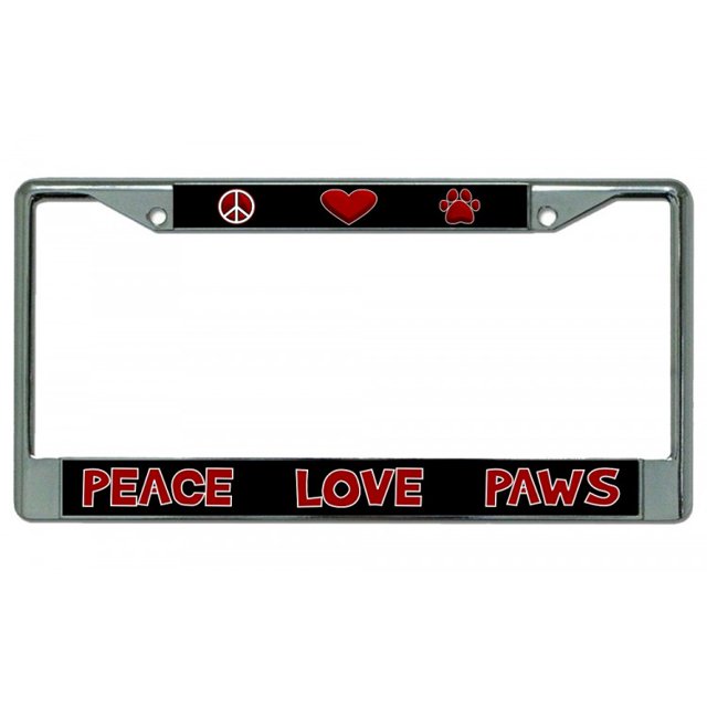 Cadre de Plaque d'Immatriculation Chrome Peace Love Paws