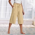 thumbnail image 2 of Kaemgyyd Womens Plus Size Capris Lounge Drawstring Cotton Linen Bermuda Shorts Flowy Wide Leg Beach Vaction Cropped Trousers, 2 of 6