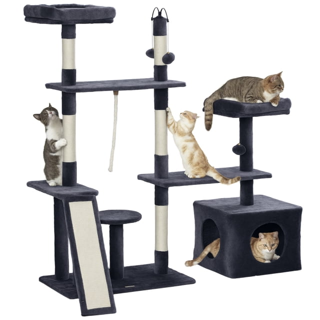 PawHut 53" Cat Tree Tower with Scratching Posts, Condo, Beds, Dark Grey