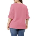 thumbnail image 3 of GRACE & GRANDEUR Women's Plus Size Blouse Ruffle Front Smocked Sleeves V Neck Solid Casual Tops 2X Pink, 3 of 7