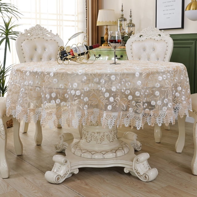 QJUHUNG Lace Round Tablecloth Embroidery Coffee Table Cover for Dining Room Picnic Wedding Party Banquet Home Decor
