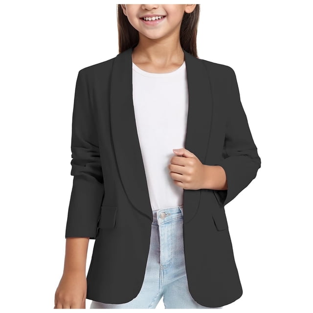 Veste Blazer pour Filles 3-14 Ans à Manches Longues Manteau Formel avec Poche