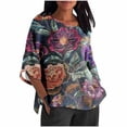 thumbnail image 1 of Tuniques pour Femmes Grande Taille, Mode Décontractée, Manches 3/4 Raccourcies, Imprimé, Chemise Ample, Blouse, Haut pour Femmes, 1 of 5