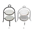 thumbnail image 3 of Mini-House Miniature Cake Rack with Two Dishes Dessert Tableware Model Lifelike Metal Frame Simulated Kitchen Furniture Table White, 3 of 8