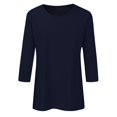 thumbnail image 4 of Été Femmes 3 de Femmes Col Roulé Simulé Manches Longues 4 Manches Col Rond T-Shirt à Manches Longues Femmes Ensemble Haut Ample Imprimé Floral T-Shirts Tunique Décontractée en Lin Tee Blouse, 4 of 4