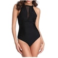 thumbnail image 2 of Swimsuit Tops for Women Large Bust Swimsuit Women's Solid Color Pleated One-Piece Conservative Halterneck Bikini One Piece Swimsuit Tummy Control on Clearance, 2 of 9