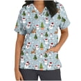 thumbnail image 1 of Hauts de Sarrau de Noël pour Femmes, Drôles et Laids, T-Shirts de Noël Imprimés à Manches Courtes, Anti-Froissement, Col en V, Uniforme d'Infirmière, Hauts des Fêtes avec Poches, 1 of 5