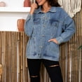 thumbnail image 2 of Posijego Veste en Denim pour Femme Tendance à Manches Longues à Revers Boutonnée Vestes en Jean Mode Décontractée Manteau, 2 of 6