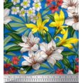 thumbnail image 1 of Soimoi Blue polyester Crepe Fabric Leaves & Lily Floral Printed Craft Fabric by the Yard 52 Inch Wide, 1 of 1
