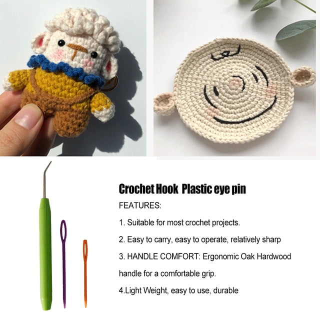 Kit de Crochet en Plastique Portable à Main Ergonomique Professionnel en Plastique Portable à Main Pratique Réutilisable Poignée en Bois Aiguilles pour Couture et Crochet 6 Ensembles