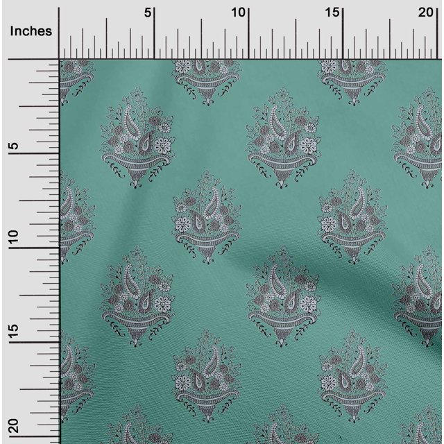 oneOone Cotton Poplin Fabric Leaves|Floral & Paisley Block Printed Craft Fabric BTY 56 Inch Wide