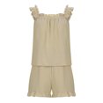 thumbnail image 3 of Liquidation & Promo, Mode Femme Col Rond, Manches Courtes Unies Décontractées, Ensembles de Shorts de Sortie, Ajustement Confortable, Tenue Polyvalente, Usage Quotidien, Ceinture Élastique, Tissu Extensible/coton, Kaki, 3 of 8