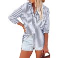 thumbnail image 4 of DPTALR Women's Tops Striped Printed Single Breasted Long Sleeve Shirt Cotton Linen Tops, 4 of 8