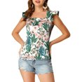 thumbnail image 1 of INSPIRE CHIC Women's Tropical Printed Square Neck Ruffle Tank Top S Green, 1 of 7
