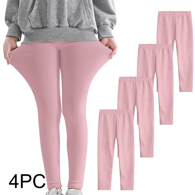 YUNAFFT Girls Stretchy Soft Leggings 3-12Y 4-Pack Lycra Spandex Pure Color Breathable Base Layer Pants