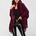 thumbnail image 2 of GDREDA Womens Solid Color Collar Cloak Knitted Capes Shawl Tassel Open Front Cardigans Sweater Coat Workout Clothes, 2 of 6