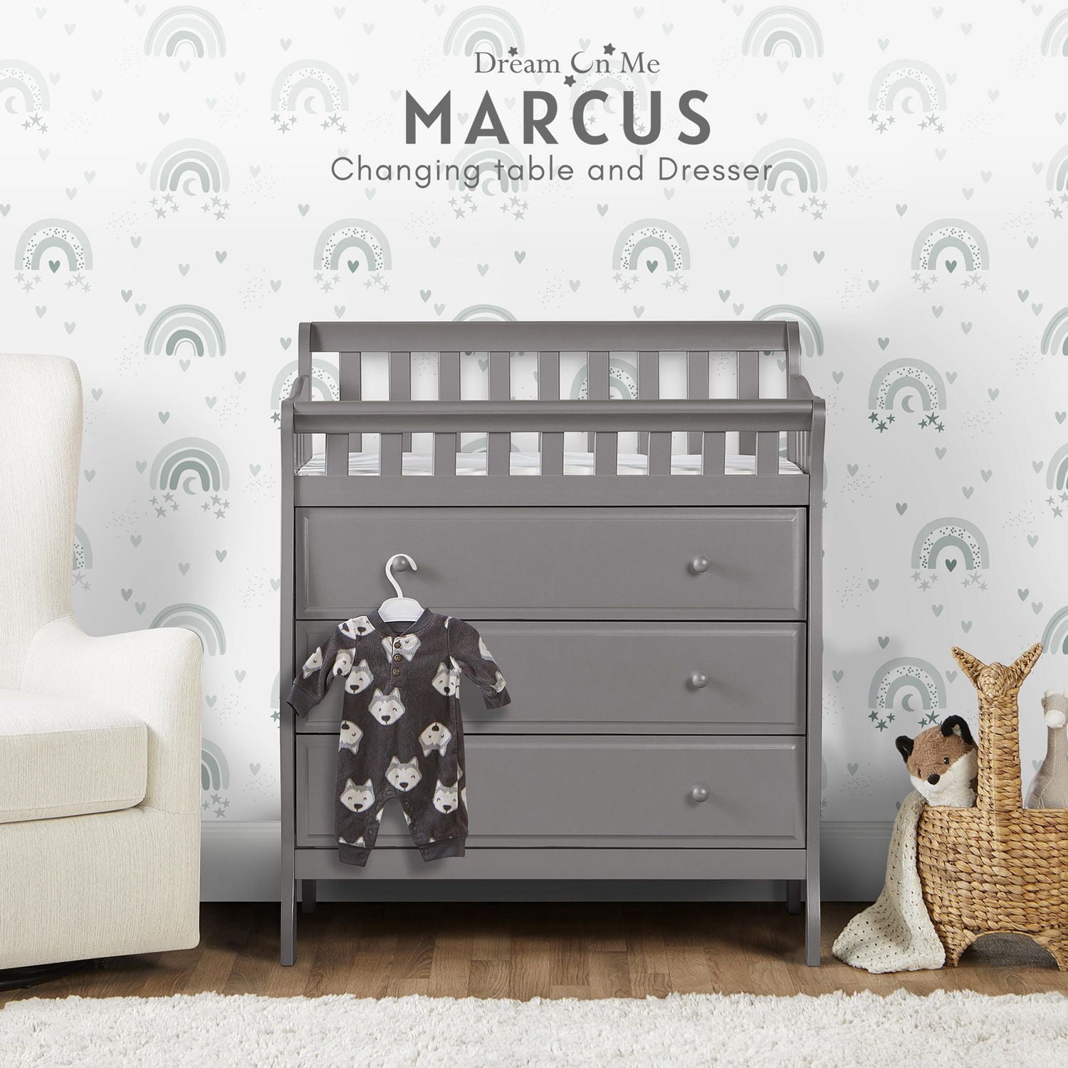 dream on me marcus changing table and dresser storm grey Marcus Changing Table and Dresser