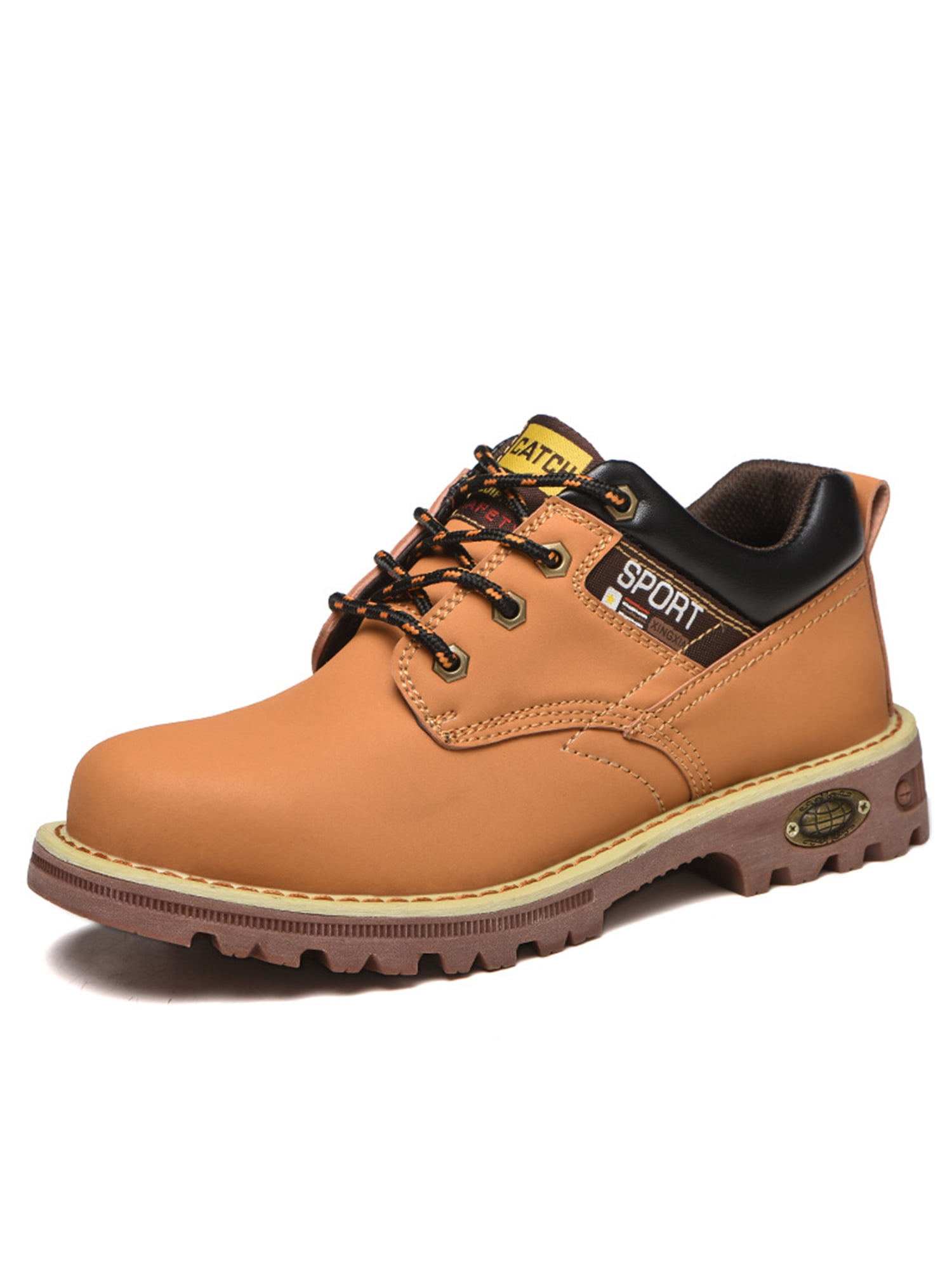 UKAP Men Slip Resistant Puncture-proof Safety Boot Working Anti-collision Leather Industrial Shoes Yellow 5.5