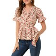 thumbnail image 1 of INSPIRE CHIC Women's Sweet Fruit Crossover V Neck Short Sleeves Ruffle Wrap Blouse, 1 of 6