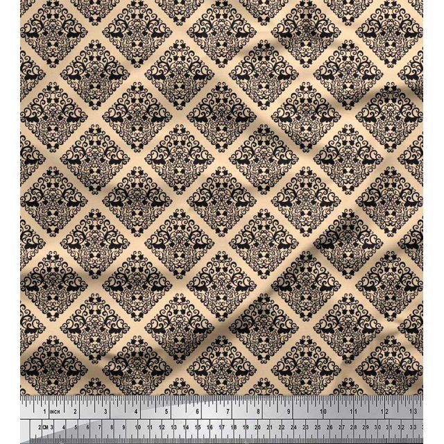 Soimoi Moss Georgette Fabric Leaves,Floral & Check Geometric Decor Fabric Printed Yard 42 Inch Wide