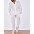 thumbnail image 2 of xiaxaixu Men's 2 Piece Linen Set Solid Color Button Down Long Sleeve Shirts Casual Cargo Pants with Pockets Fall Outfits, 2 of 8