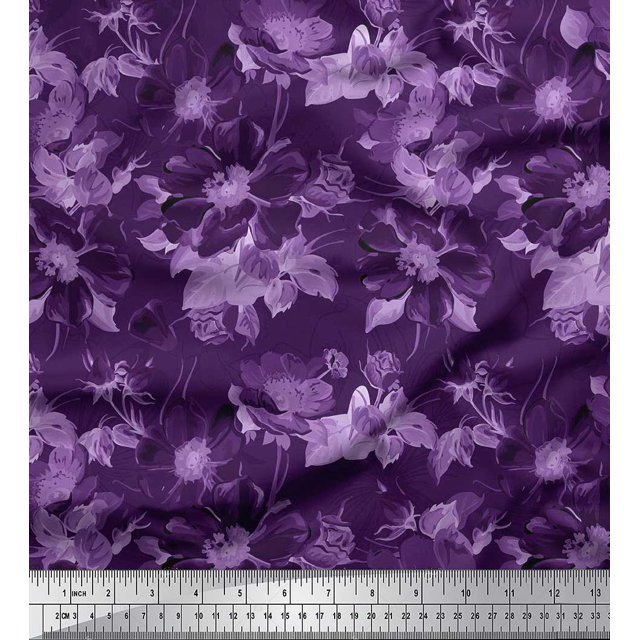 Soimoi Purple Rayon Fabric Leaves & Floral Print Sewing Fabric BTY 56 Inch Wide