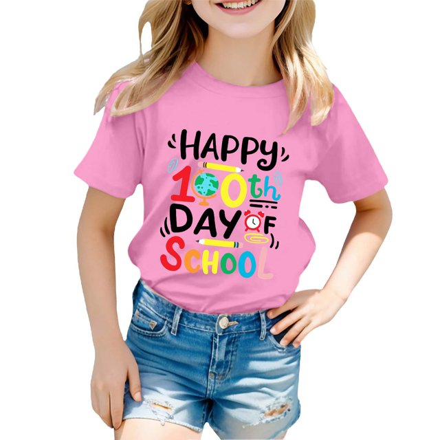 FhsagQ le 7 Juillet Garçon et Fille Mode Décontractée Imprimé Col Rond Ample Manche Courte T-Shirt Haut Filles Printemps le 7 Juillet T-Shirts Taille 14-16 Plus Fille Chemises d'Été Taille 10-12 7-8 Ans