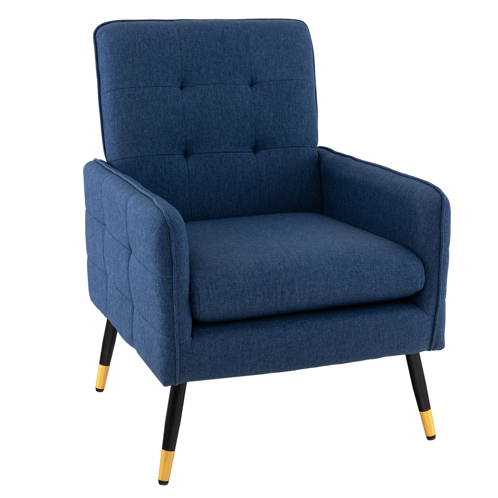 Costway Fauteuil d'Appoint en Tissu de Lin Fauteuil Moderne une Place avec Pieds en Métal Solides Bleu