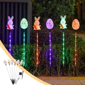 TopLLC LED Easter Solar Lights Easter Classic Colorful Bunny And Eggs Elementals Warm Color Mode Solar Ground Lights Holiday Outdoor Garden Yard Decoration One Tow Six Holiday Solar Lights