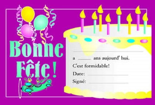 Certificats anniversaire en français