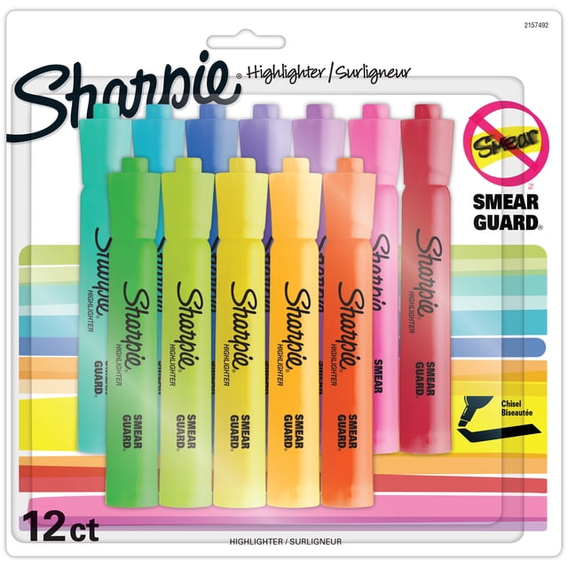 Surligneurs à réservoir Sharpie, pointe biseautée, couleurs assorties, 12 unités