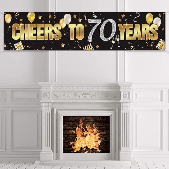 Happy 70th Birthday Banner 70 Years Gold Glitter Birthday Sign Banner, Anniversary Celebration Backdrop Party Decoration Supplies
