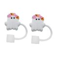 thumbnail image 2 of veasfak 2 Pieces Ghost Silicone Straw Toppers Parties Reusable Ghost Straw Cover Cap Wreath, 2 of 9