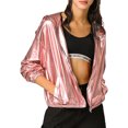 thumbnail image 1 of INSPIRE CHIC Women's Shiny Long Sleeve Zipper Hooded Metallic Jacket, 1 of 6
