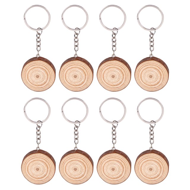 8pcs Kindergarten Gifts Hand-painted Log Chip Painting DIY Key Chain Pendants