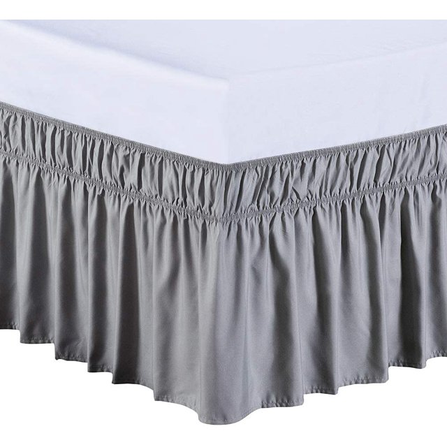 MEILA Wrap Around Bed Skirt Three Fabric Sides Elastic Dust Ruffled 16 Inch Tailored Drop,Easy to Install Fade Resistant-Grey, Twin/Full