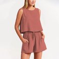 thumbnail image 2 of Timegard 2 Piece Lounge Sets for Women Crewneck Tank Tops High Waisted Wide Leg Shorts Loose Outfits, 2 of 6
