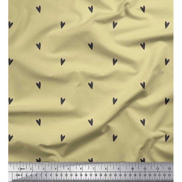 Soimoi Beige Poly Georgette Fabric Black Heart Decor Fabric Printed Yard 52 Inch Wide
