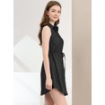 thumbnail image 3 of INSPIRE CHIC Robe-Chemise en Denim pour Femme Sans Manches à Col, Boutonnée, avec Ceinture à la Taille, TG Noir, 3 of 5