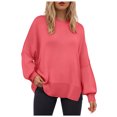 thumbnail image 1 of WUANDIXFA Chandails à Col Roulé pour Femmes Chandails pour Femmes à Manches Longues Fente Latérale Col Rond Chandails Molletonnés à Enfiler Hauts de Mode pour Femmes Vêtements Corset Vêtements d'Extérieur Rouge Melon D\'eau,L, 1 of 5