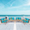 thumbnail image 1 of Patiojoy 8PCS Patio Rattan Furniture Set Wood Frame Cushioned Sofa with Coffee Table Sectional Conversation Sofa Set for Garden Turquoise, 1 of 8