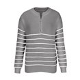 thumbnail image 4 of VgaVtl Long Sleeve Womens Sweaters Pullover Womens Sweaters Fall Loose Zip up Gray Striped Knit Sweaters, 4 of 5