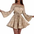 thumbnail image 2 of CEHVOM Robe pour Femmes à Épaules Dénudées, à Volants, Imprimée, à Manches Longues, Jupe à Dos Nu, Robe Bourgeon, 2 of 6