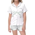 thumbnail image 1 of Ensemble de Pyjama pour Filles à Imprimé Rayé, Manches Courtes, Shorts, Confortable, Décontracté, Tenue de Nuit pour Enfants, Été, Tout-Petits, Tenue de Nuit, 1 of 2