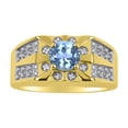 thumbnail image 1 of RYLOS Men's Rings Yellow Gold Plated Silver Designer Starburst 7MM Round Gemstone & Diamond Ring Blue Topaz December  Size 13, 1 of 7