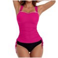 thumbnail image 4 of Moxiu Women's Two Piece Tankini Sets Scoop Neck Tummy Control Ruched Shell Stitched Modest High Waisted Bathing Suit 2026 Hot Pink,XL, 4 of 9