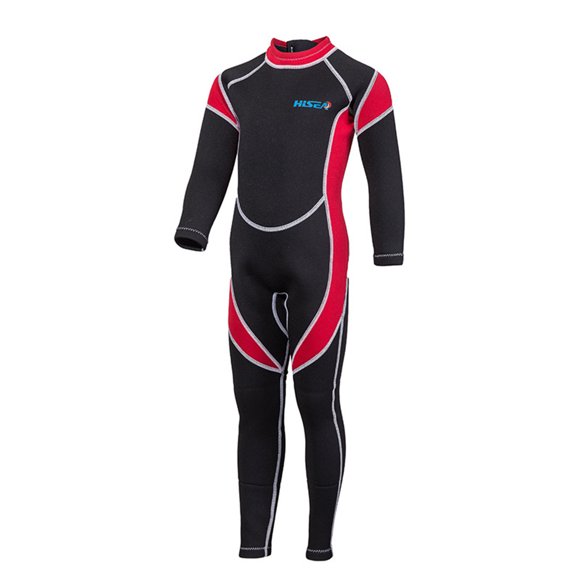 HiSEA 2.5MM Full Body Kids Wetsuit for Water Sports, Thermal Insulation & UV Protection, Black/Red, Size 8