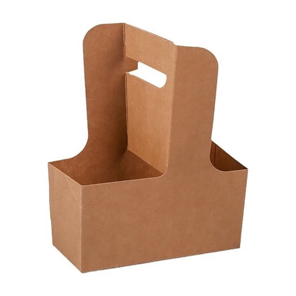 Disposable Coffee Cup Holder Kraft Paper Single Double Handle Tray for Takeout Tea Drinks